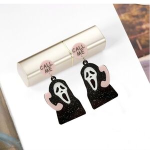 Black and Pink Ghost Earrings Halloween Ghost Face Scream Costume